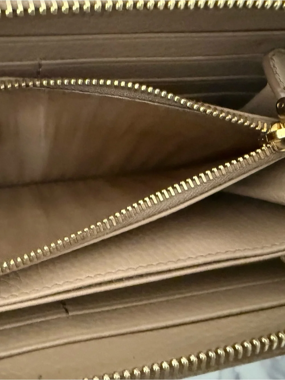 Prada Tan Leather Continental Wallet with Gold Logo Hardware
